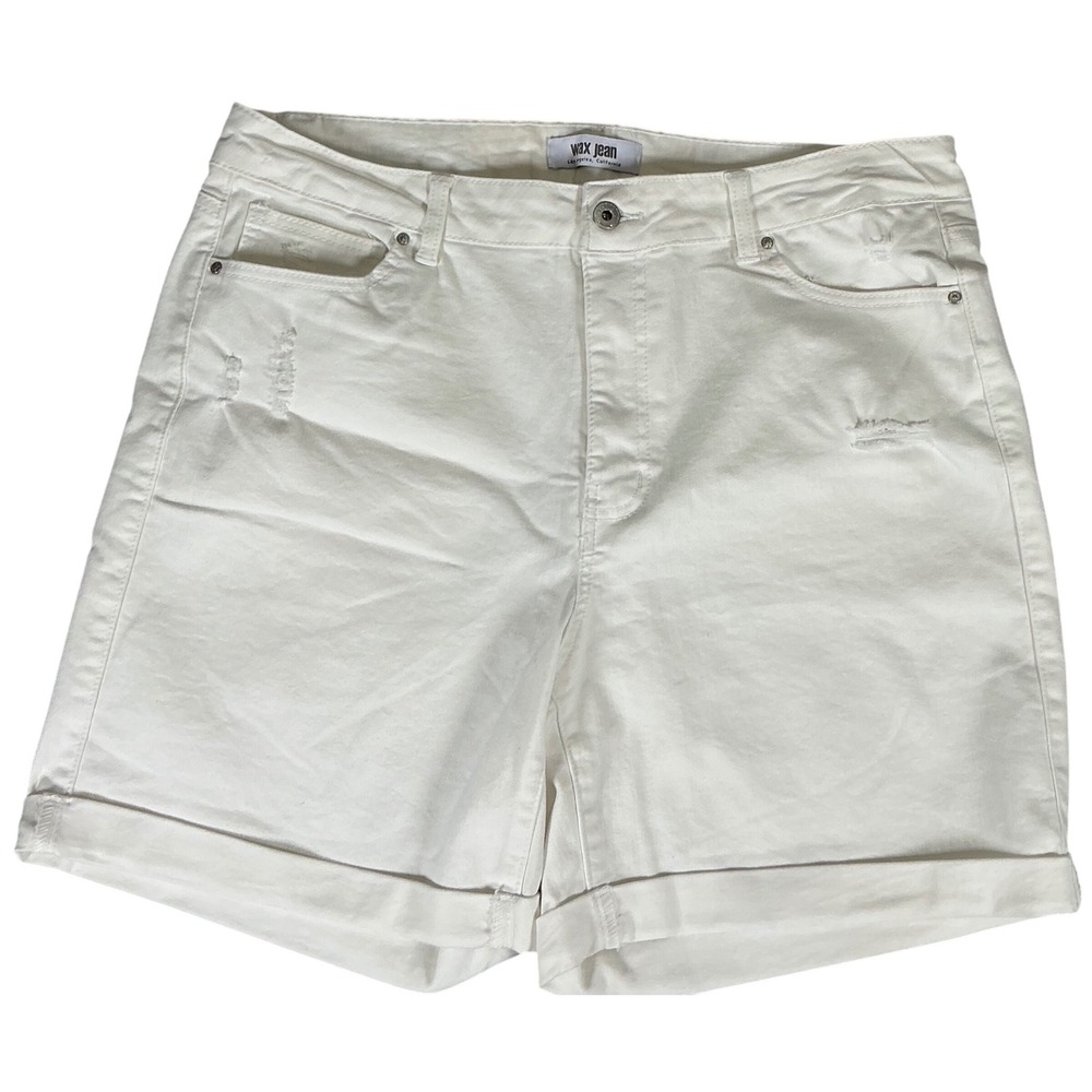 Wax Jean White Distressed Denim Shorts Cuffed Hem‎ Plus Size 3XL
